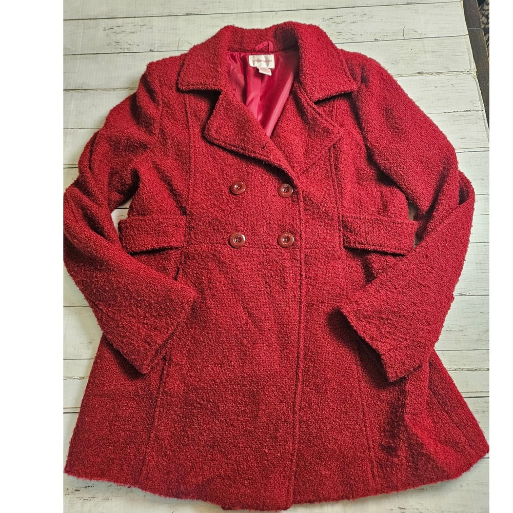 Xhilaration Red Wool Blend Boucle Pea Coat Double Breasted Jacket XL